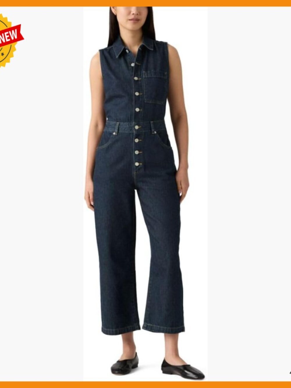 Sleeveless Jumpsuit X-Small Cotton Button-Up Pockets Floor Length